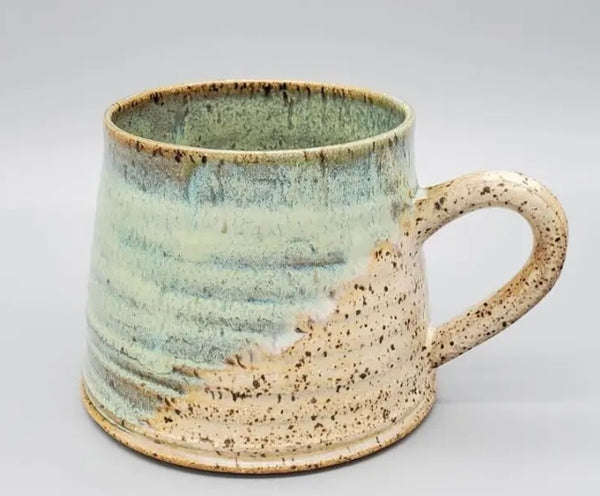 Rippled Green and Beige Ceramic Mug