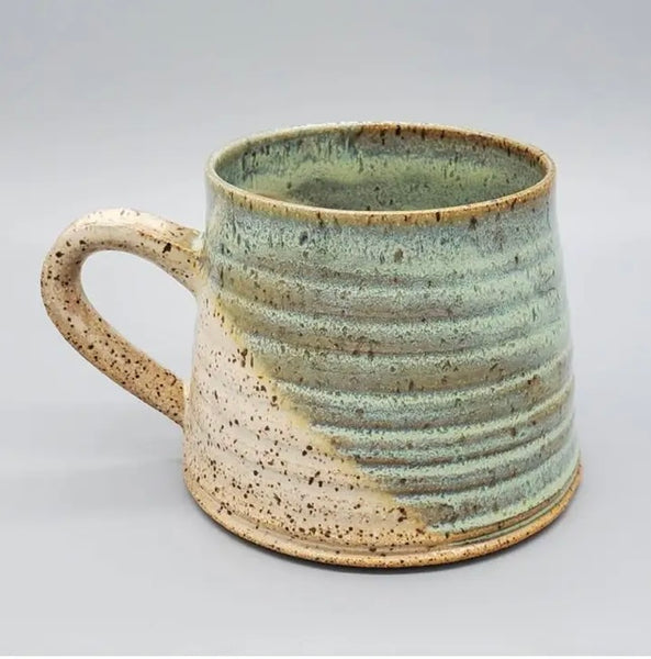 Rippled Green and Beige Ceramic Mug