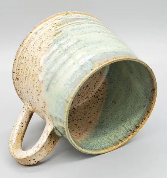 Rippled Green and Beige Ceramic Mug